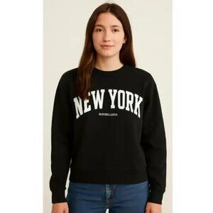 Scotch & Soda New York Sweatshirt Women S Black Relaxed Crewneck Embroidery Logo